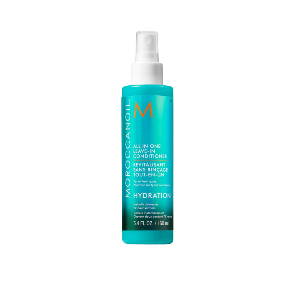 Flacon spray Revitalisant All in One Leave‑In Conditioner Moroccanoil, traitement léger démêlant et protecteur pour cheveux.

