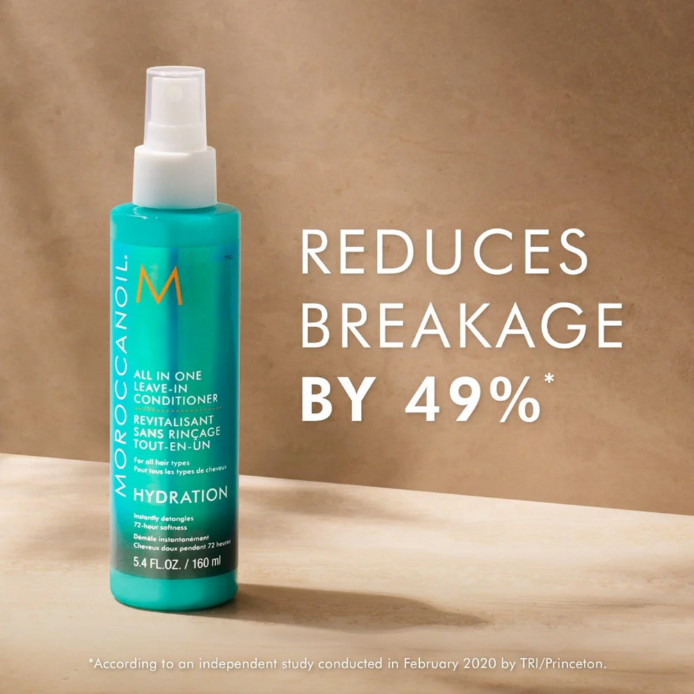 Flacon spray Revitalisant All in One Leave‑In Conditioner Moroccanoil, traitement léger démêlant et protecteur pour cheveux.

