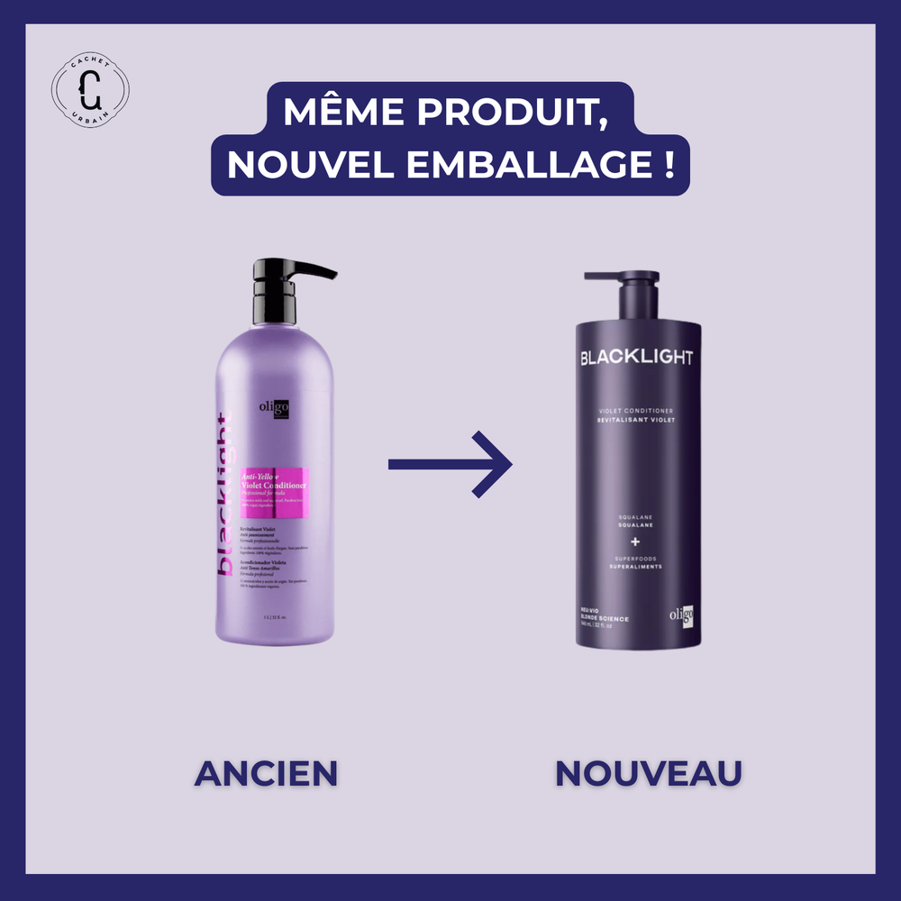 Revitalisant violet Blacklight Oligo anti-jaune cheveux blonds brillants sans reflets cuivrés