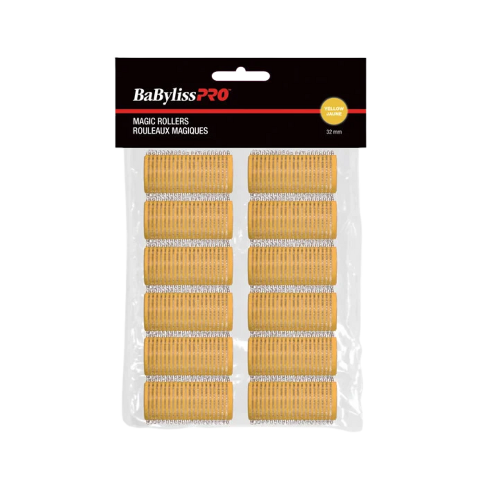 « Rouleaux magiques auto-fixants BaBylissPRO jaunes 32 mm pour volume et boucles naturelles »