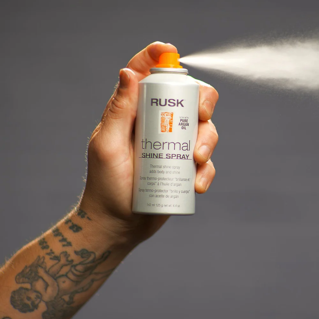 Spray capillaire Rusk Thermal Shine à l’huile d’argan pour protection chaleur et brillance cheveux