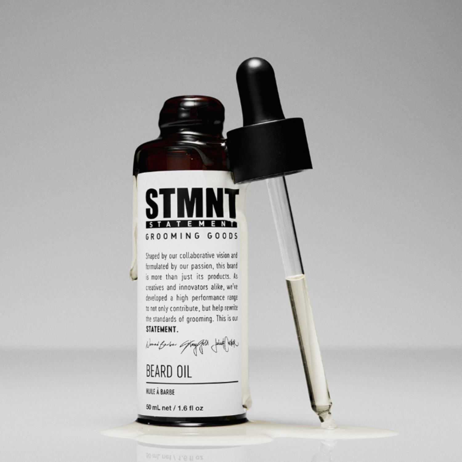 Flacon STMNT Beard Oil 50 ml – huile à barbe vegan parfum agrumes encens bois