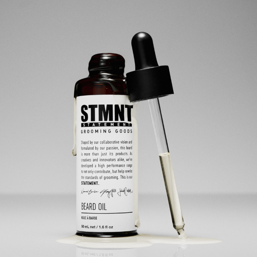 Flacon STMNT Beard Oil 50 ml – huile à barbe vegan parfum agrumes encens bois