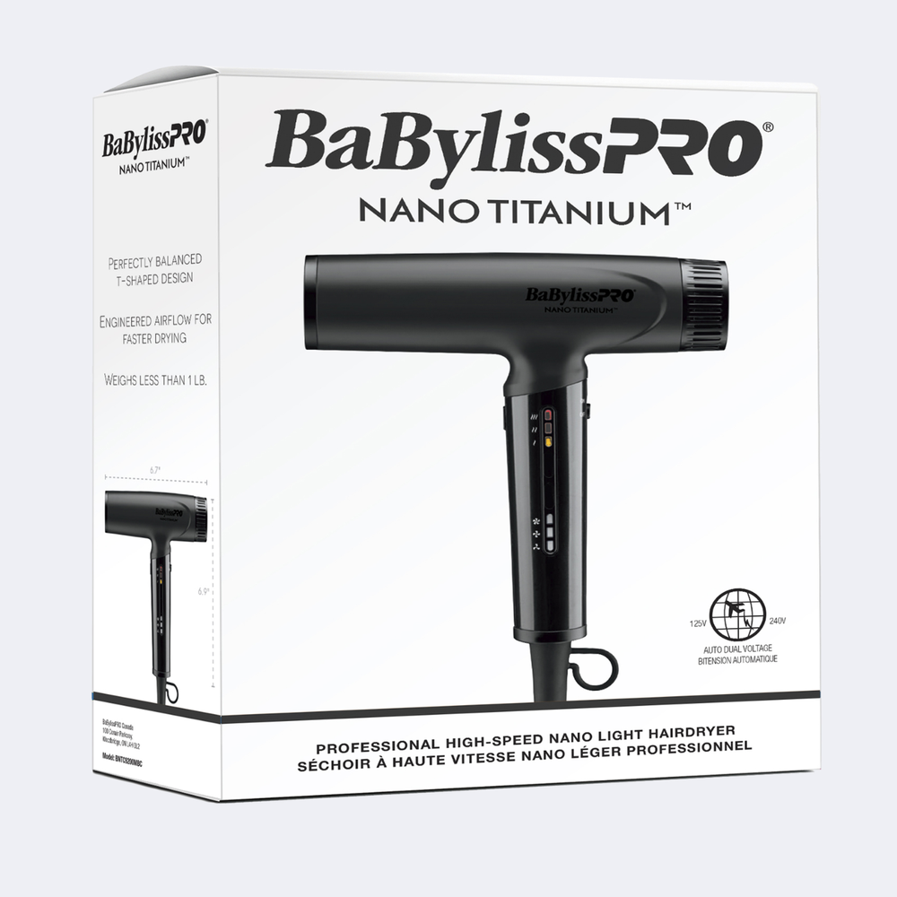 « Sèche-cheveux BaBylissPRO Nano Titanium BNTC9200MBC noir mat – vue latérale de l’appareil avec concentrateur »
