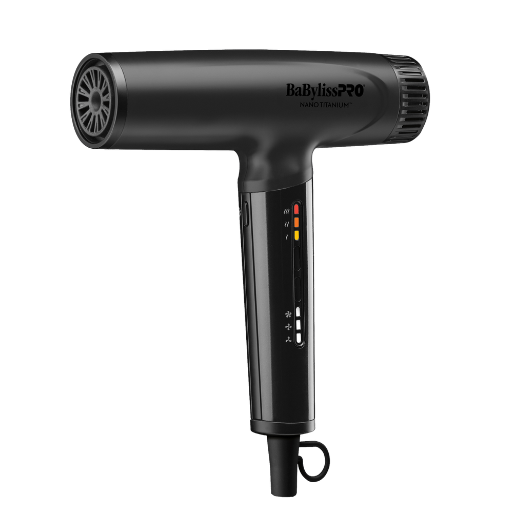 « Sèche-cheveux BaBylissPRO Nano Titanium BNTC9200MBC noir mat – vue latérale de l’appareil avec concentrateur »