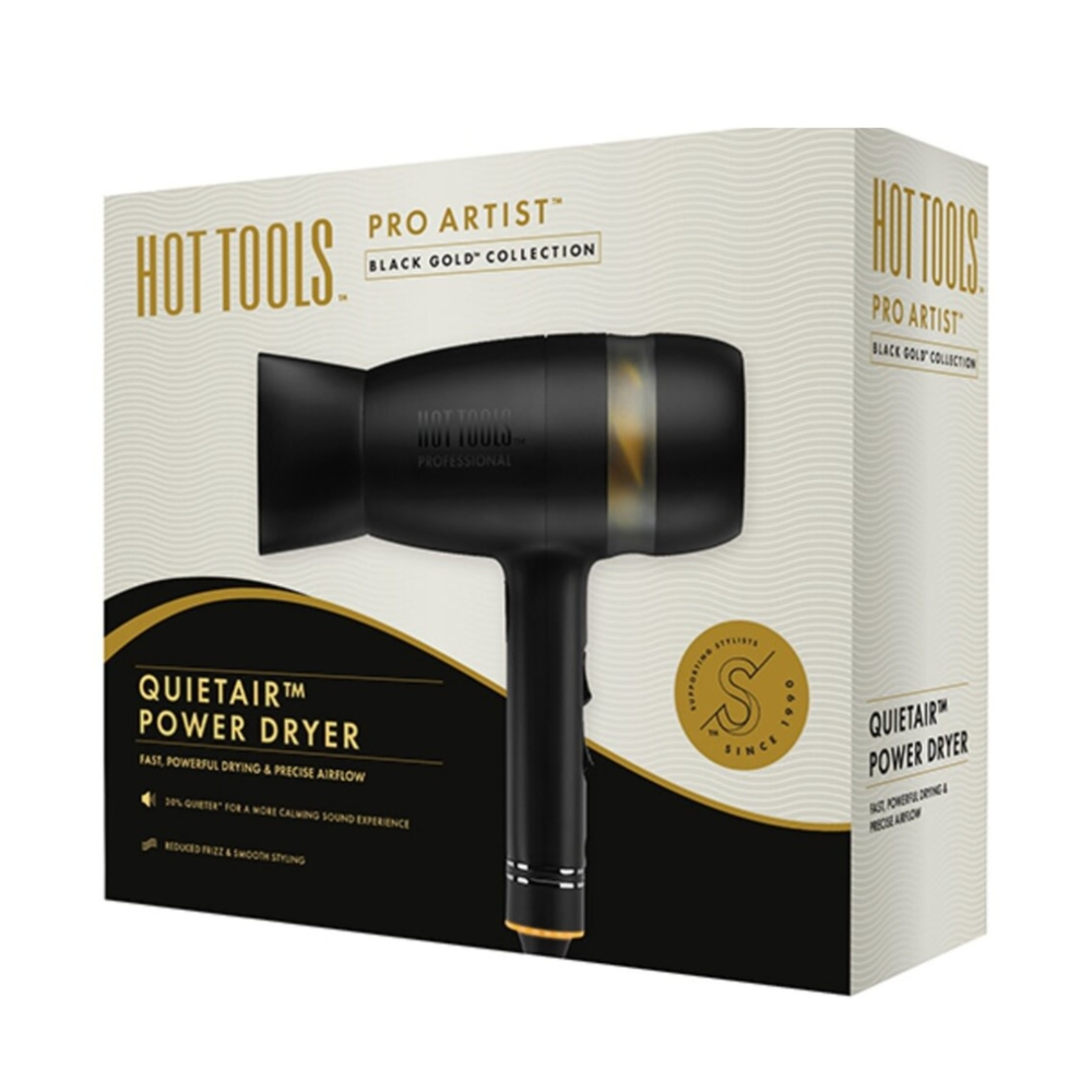 Sèche‑cheveux Hot Tools QuietAir Power Dryer 1600 W noir et or, design léger et silencieux