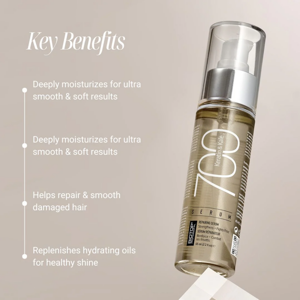Flacon du Sérum 700 Keratin & Kale Biotop Professional 65 ml sur fond neutre