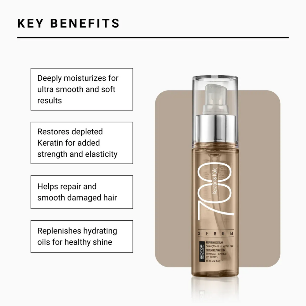 Flacon de sérum capillaire Biotop 700 Keratin & Kale 65 mL avec pompe