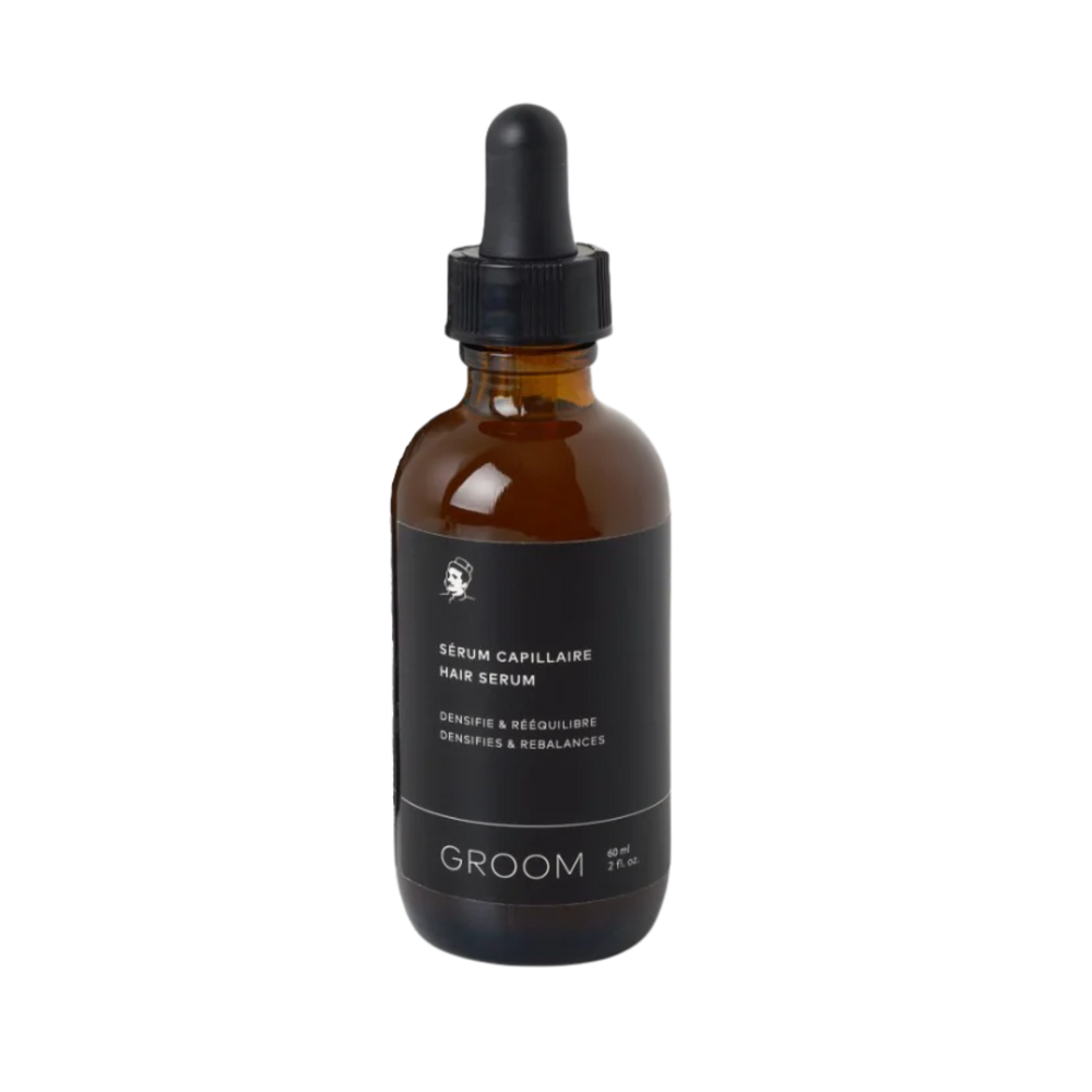 Flacon 60 ml de Sérum Capillaire Groom – soin densifiant naturel avec arômes de romarin et sauge, conçu au Canada

