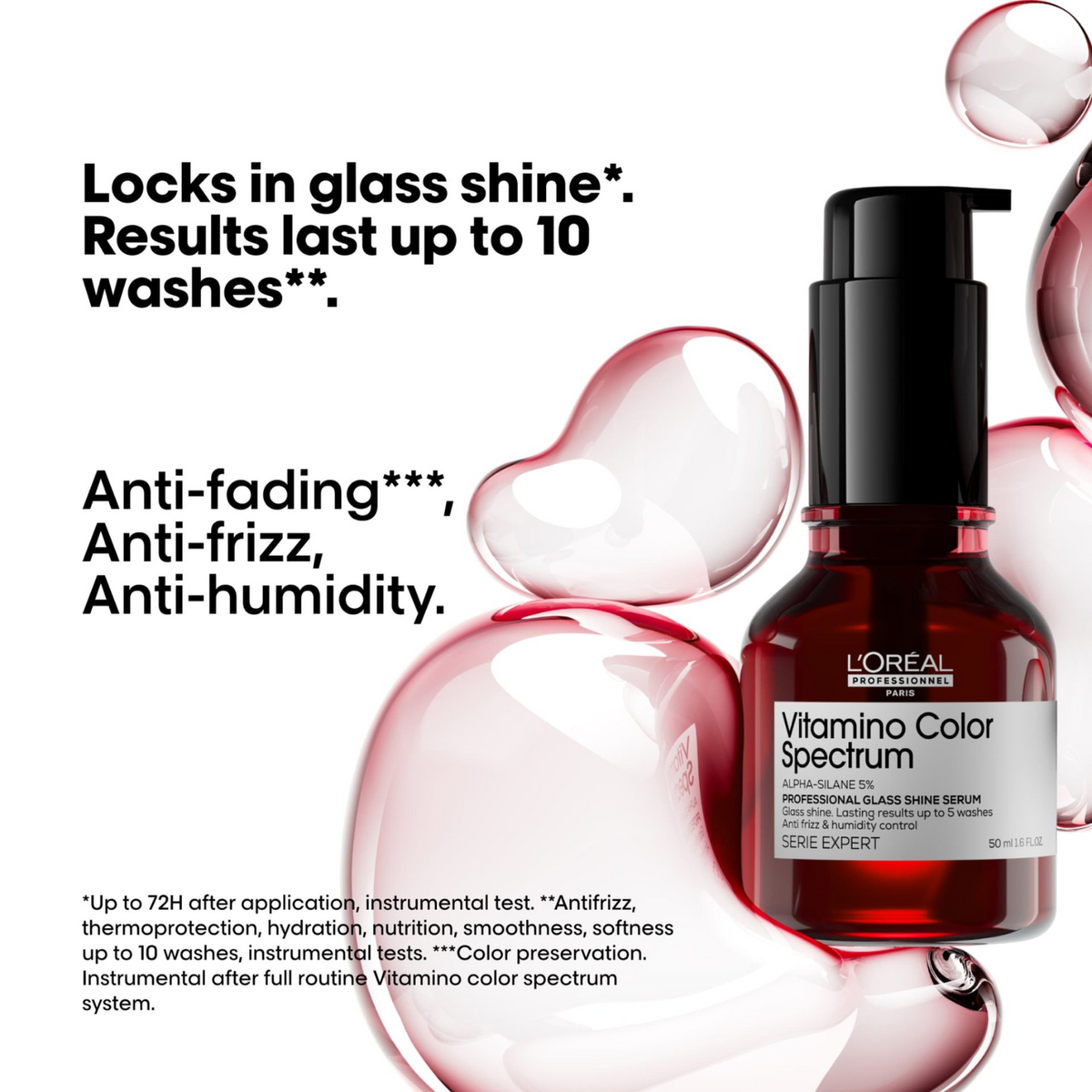Flacon de sérum Glass Shine Vitamino Color Spectrum L’Oréal Professionnel 50 ml, effet miroir pour cheveux colorés.

