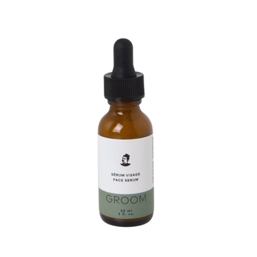 Flacon de 30 ml du Sérum Visage Groom – soin anti-âge naturel pour hommes avec fini mat et parfum de genévrier et sauge

