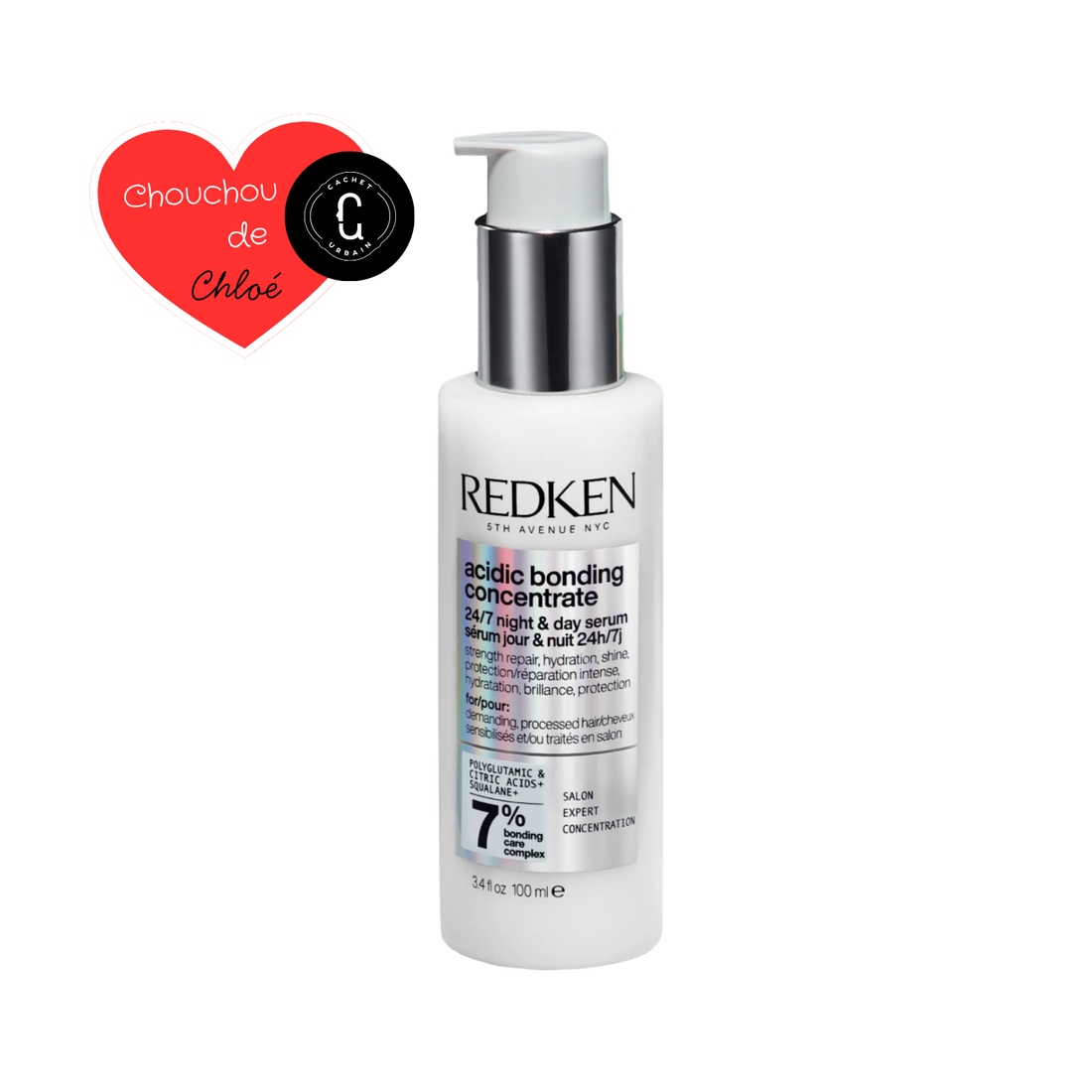 Flacon du sérum jour et nuit Redken Acidic Bonding Concentrate posé sur fond neutre.