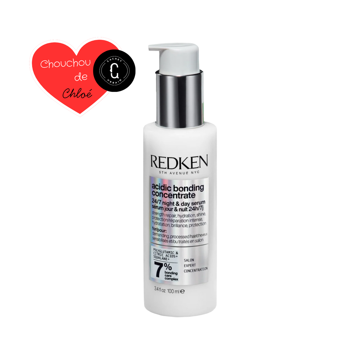 Flacon du sérum jour et nuit Redken Acidic Bonding Concentrate posé sur fond neutre.