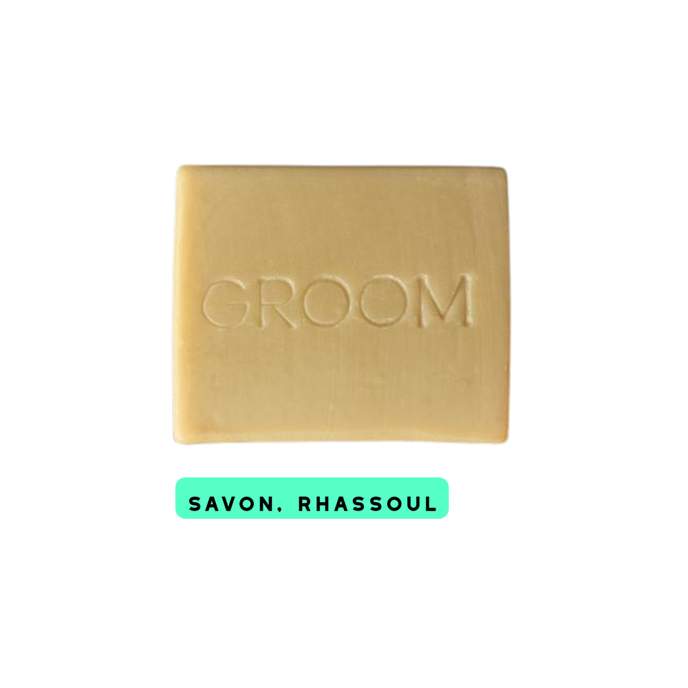 Savon Groom au rhassoul – barre de savon beige, parfum cèdre et santal, enrichi en argile et beurre de karité

