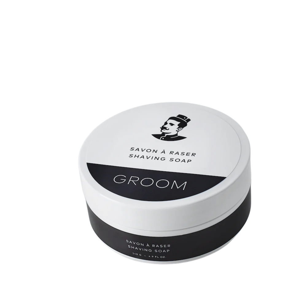 Savon à raser Groom 120 g, barre artisanale nourrissante, texture onctueuse, parfum naturel de pin, sauge et genévrier

