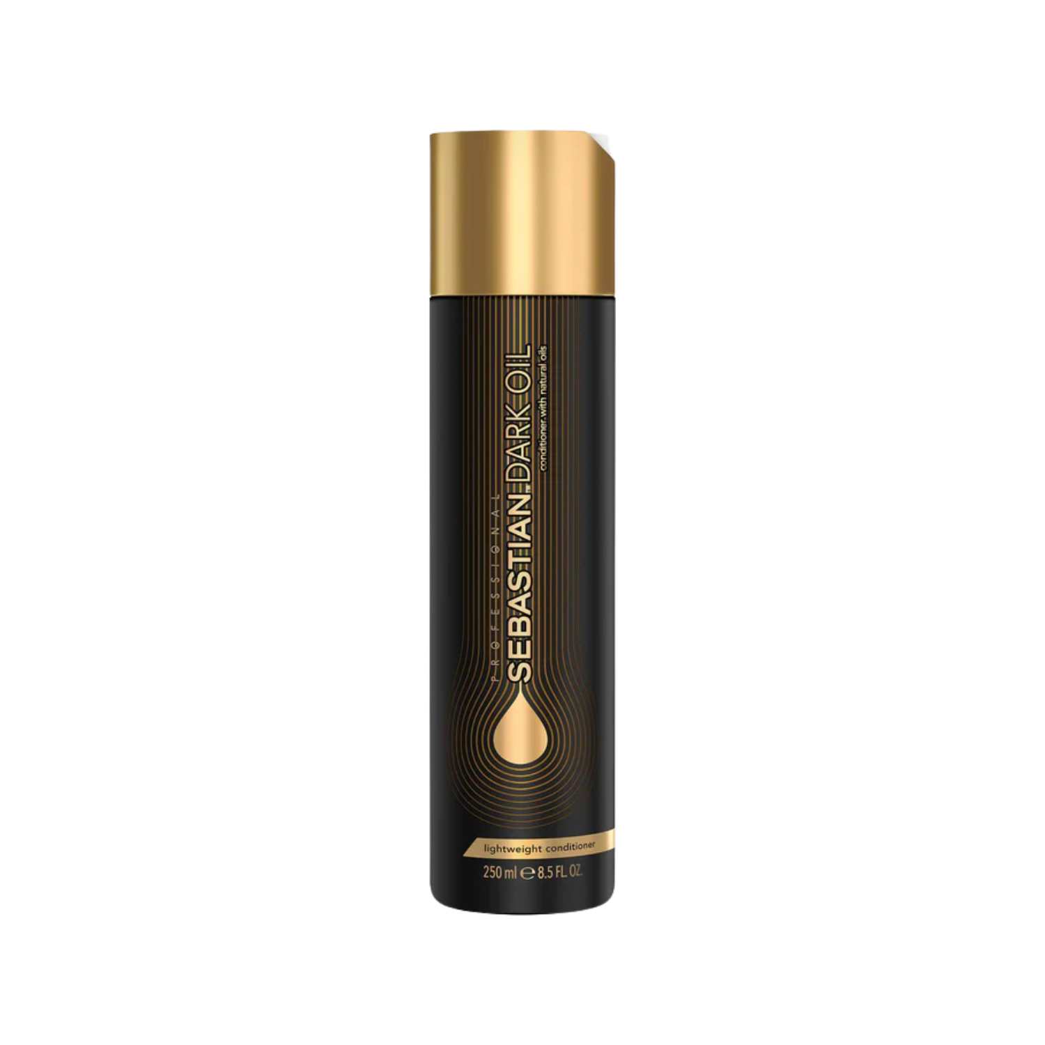 Flacon de 250 ml de Sebastian Dark Oil Lightweight Conditioner, infusé d’huiles légères pour cheveux doux et brillants.