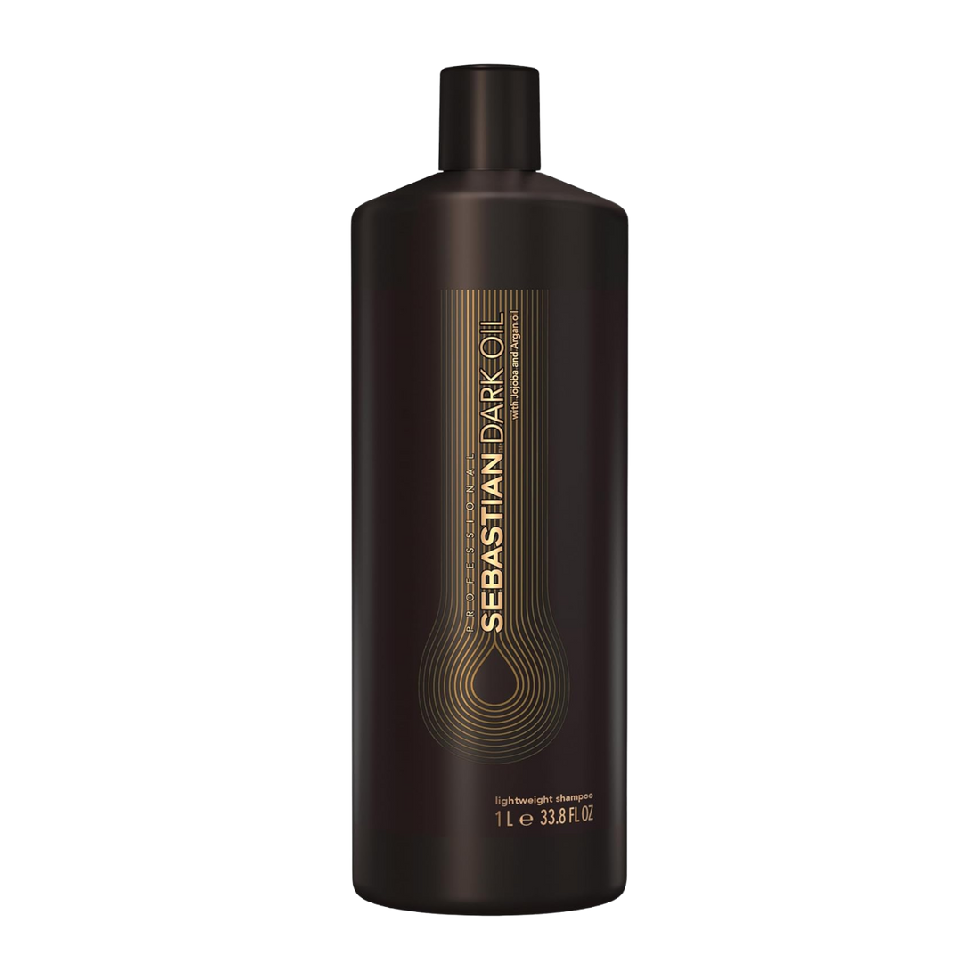 Flacon 500 ml de Sebastian Dark Oil Lightweight Shampoo – nettoyant léger pour cheveux brillants et souples.

