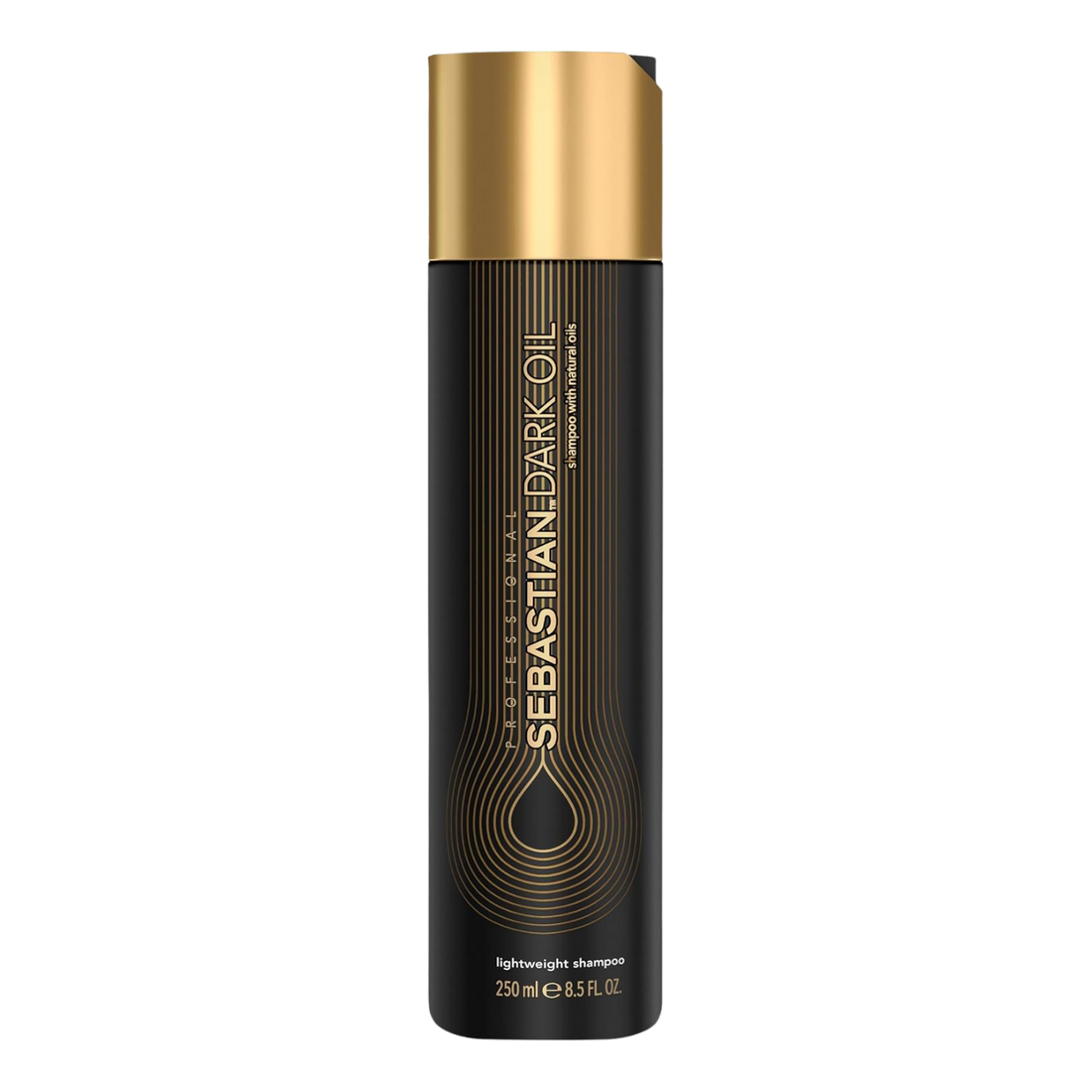Flacon 500 ml de Sebastian Dark Oil Lightweight Shampoo – nettoyant léger pour cheveux brillants et souples.

