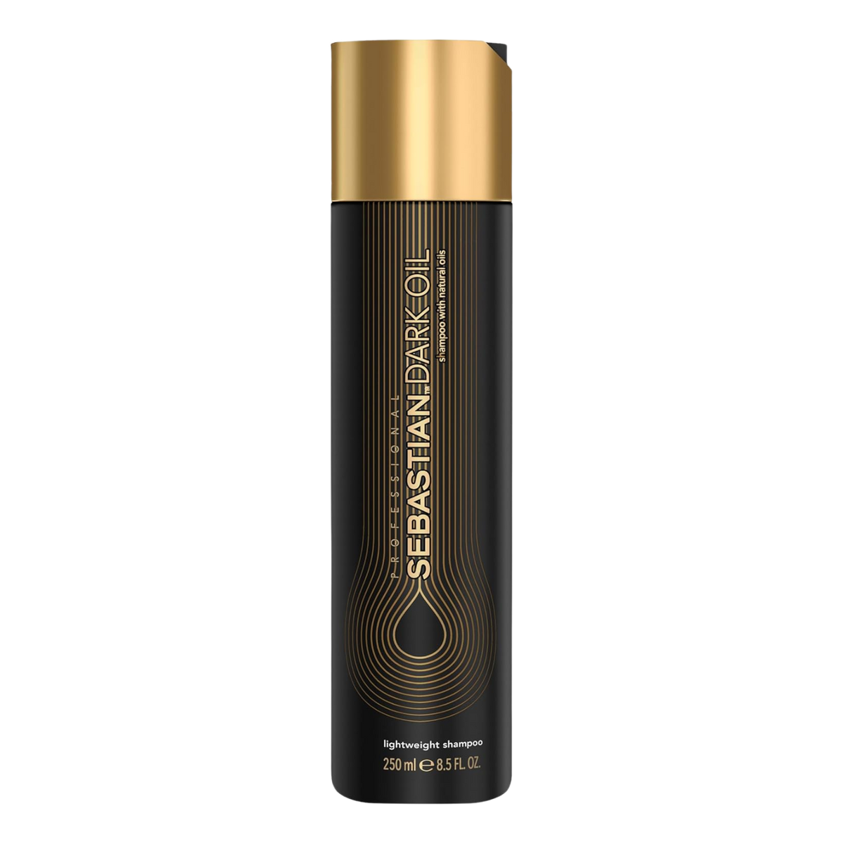 Flacon 500 ml de Sebastian Dark Oil Lightweight Shampoo – nettoyant léger pour cheveux brillants et souples.

