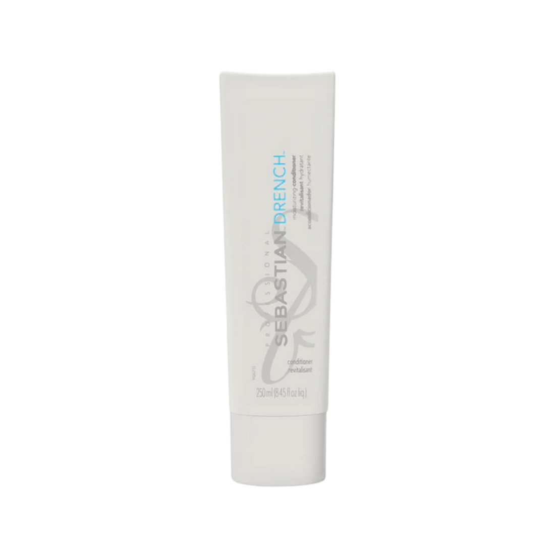 Flacon de Sebastian Drench Moisturizing Conditioner 250 ml, après-shampooing hydratant pour cheveux secs et frisés.