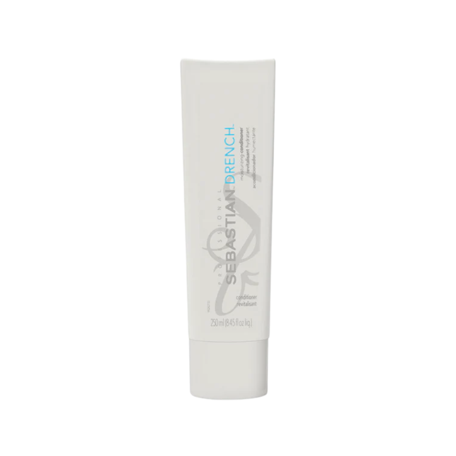Flacon de Sebastian Drench Moisturizing Conditioner 250 ml, après-shampooing hydratant pour cheveux secs et frisés.