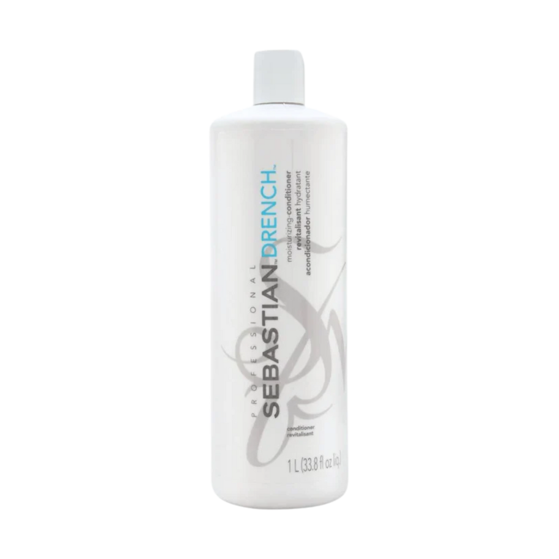 Flacon de Sebastian Drench Moisturizing Conditioner 250 ml, après-shampooing hydratant pour cheveux secs et frisés.