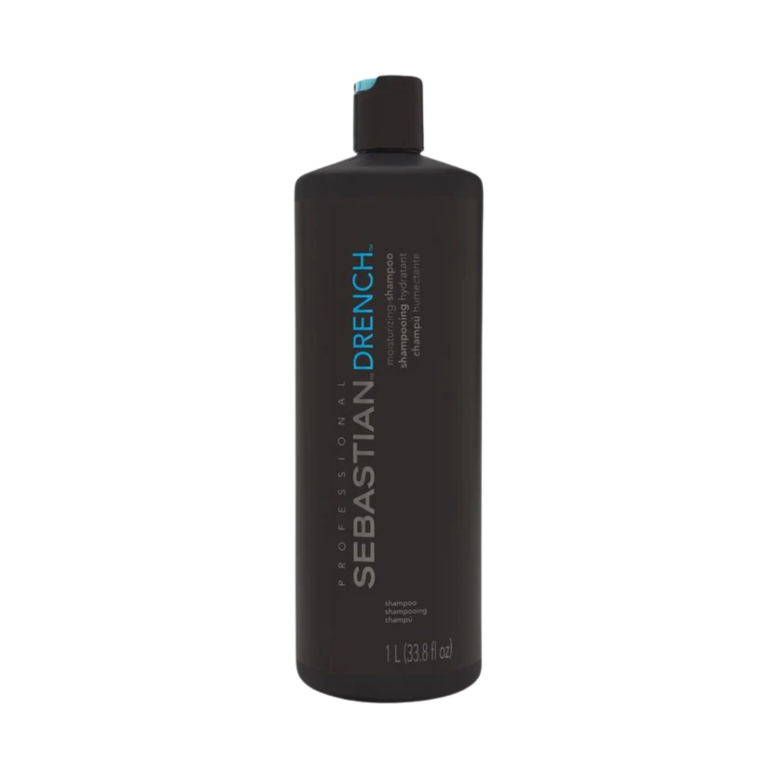 Flacon 33,8 oz de Sebastian Drench Moisturizing Shampoo – shampooing hydratant professionnel pour cheveux secs.

