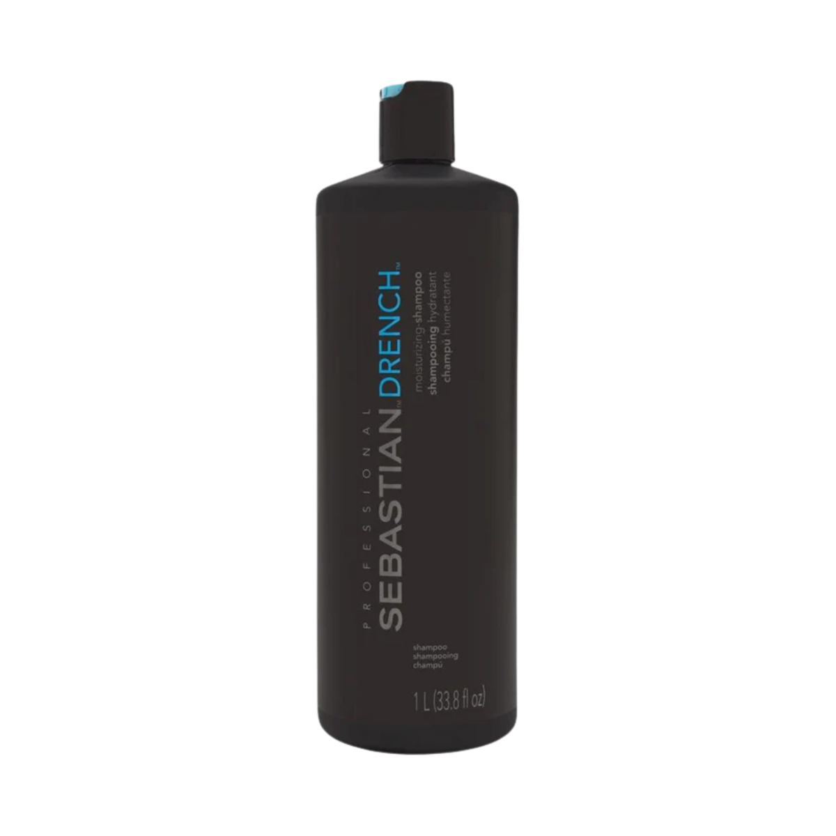 Flacon 33,8 oz de Sebastian Drench Moisturizing Shampoo – shampooing hydratant professionnel pour cheveux secs.

