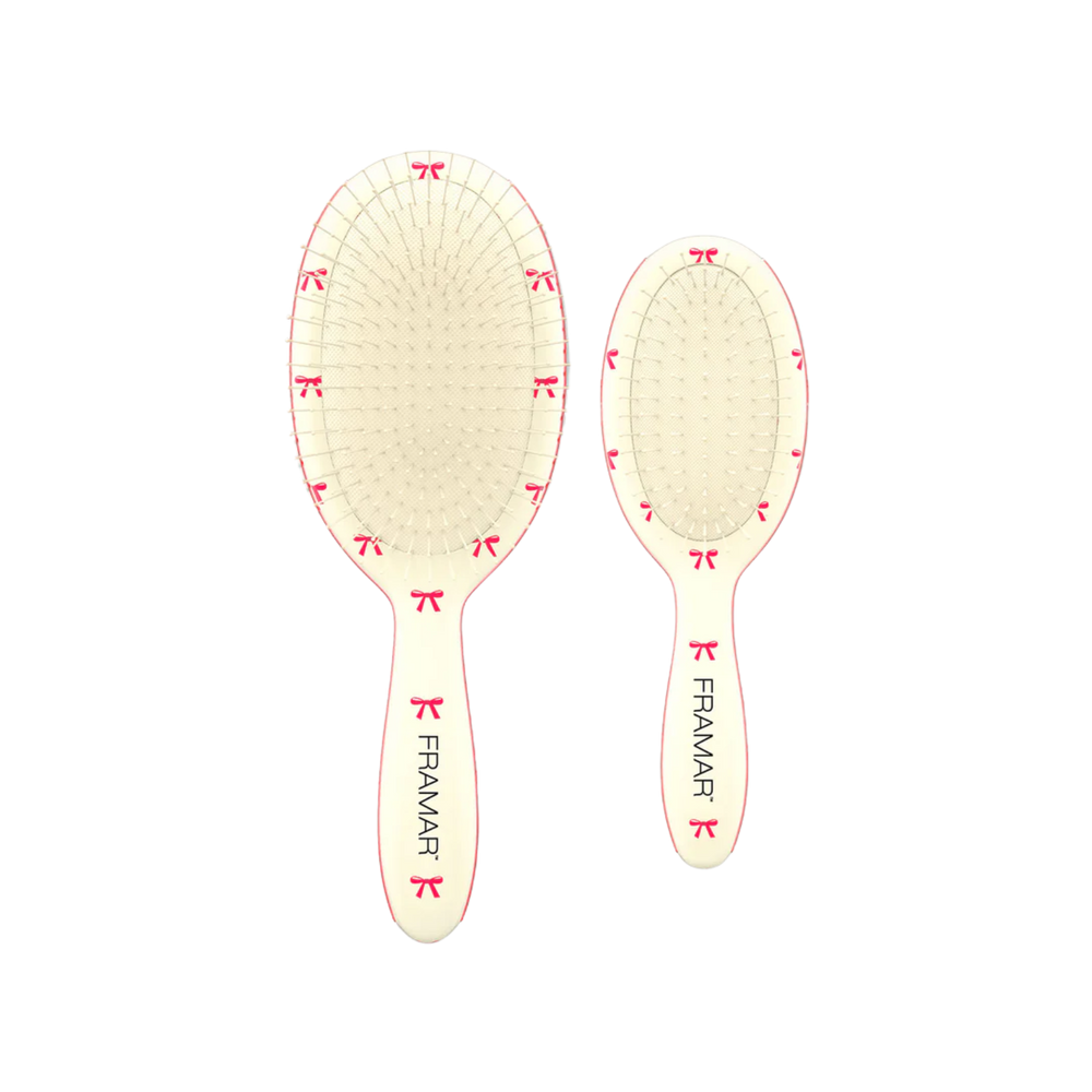 “Set Framar Holiday Duo – brosse démêlante grande + mini motifs rubans et houx”