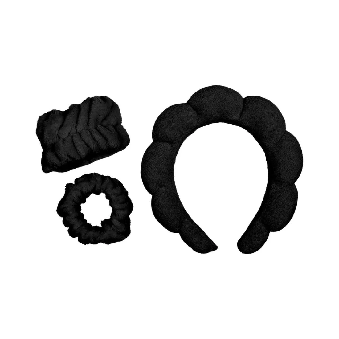 Set Aria Beauty noir – bandeau et bracelets absorbants pour soins visage