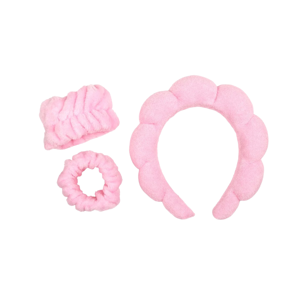 Set Aria Beauty rose – bandeau et bracelets absorbants pour soins visage