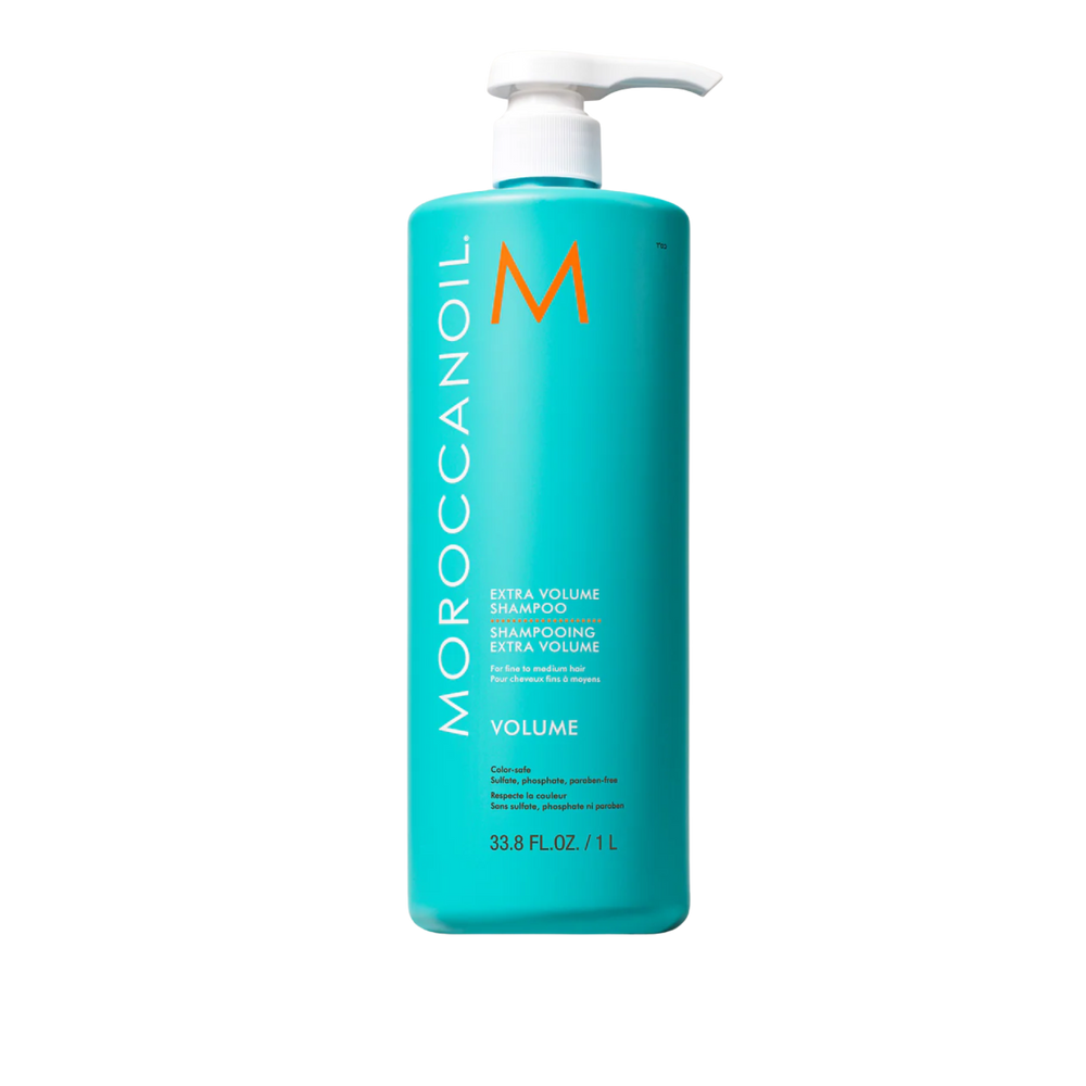 Flacon du Shampoing Extra Volume Moroccanoil, spécialement formulé pour gonfler et donner du volume aux cheveux fins sans effet lourd

