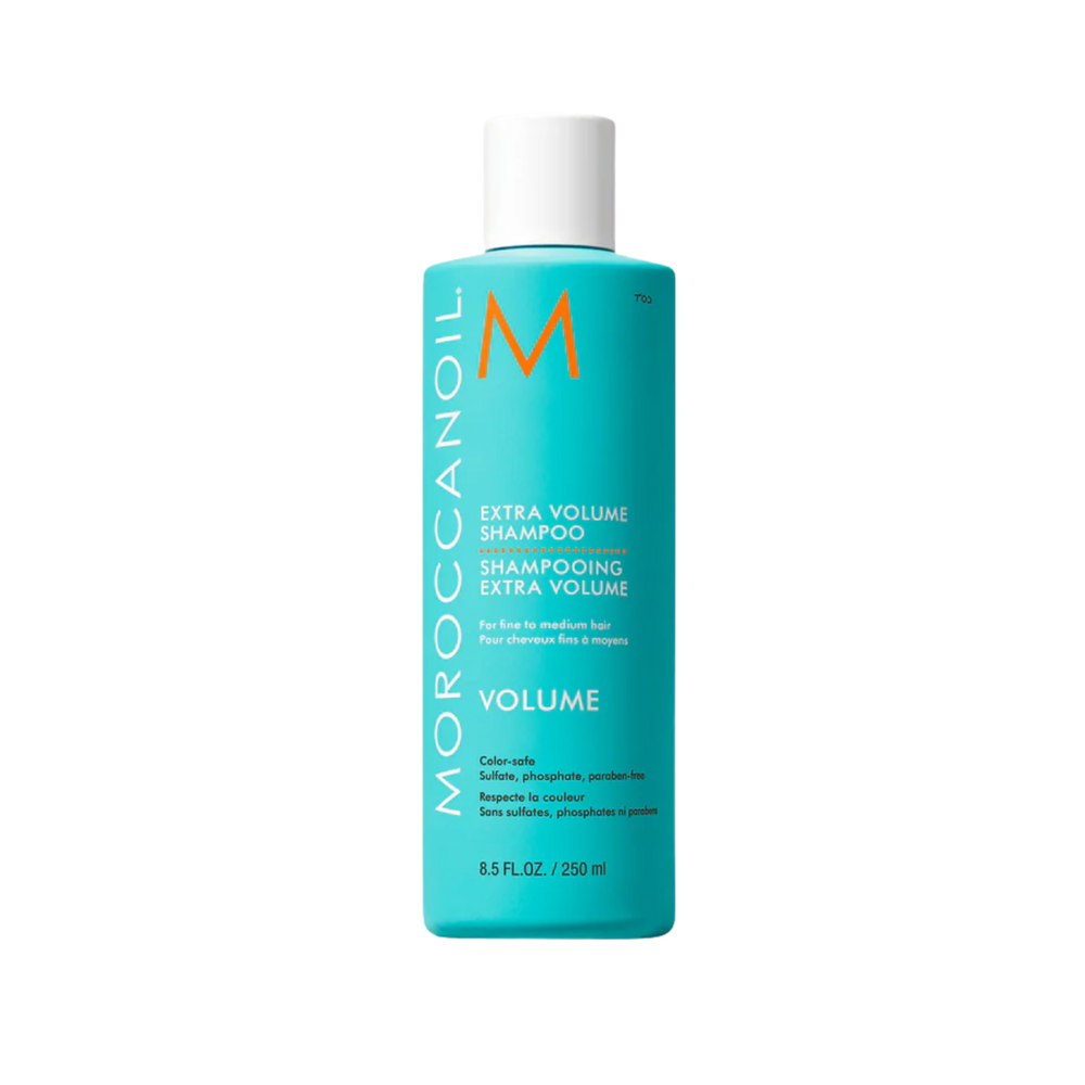 Flacon du Shampoing Extra Volume Moroccanoil, spécialement formulé pour gonfler et donner du volume aux cheveux fins sans effet lourd

