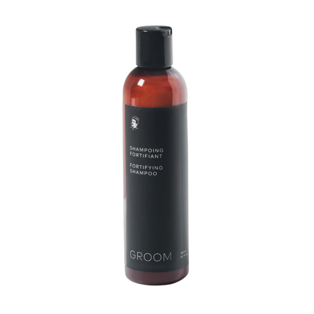 Flacon 240 ml du Shampoing Fortifiant Groom – soin capillaire naturel au riz, argile, jojoba & aloès, parfum agrumes-herbes