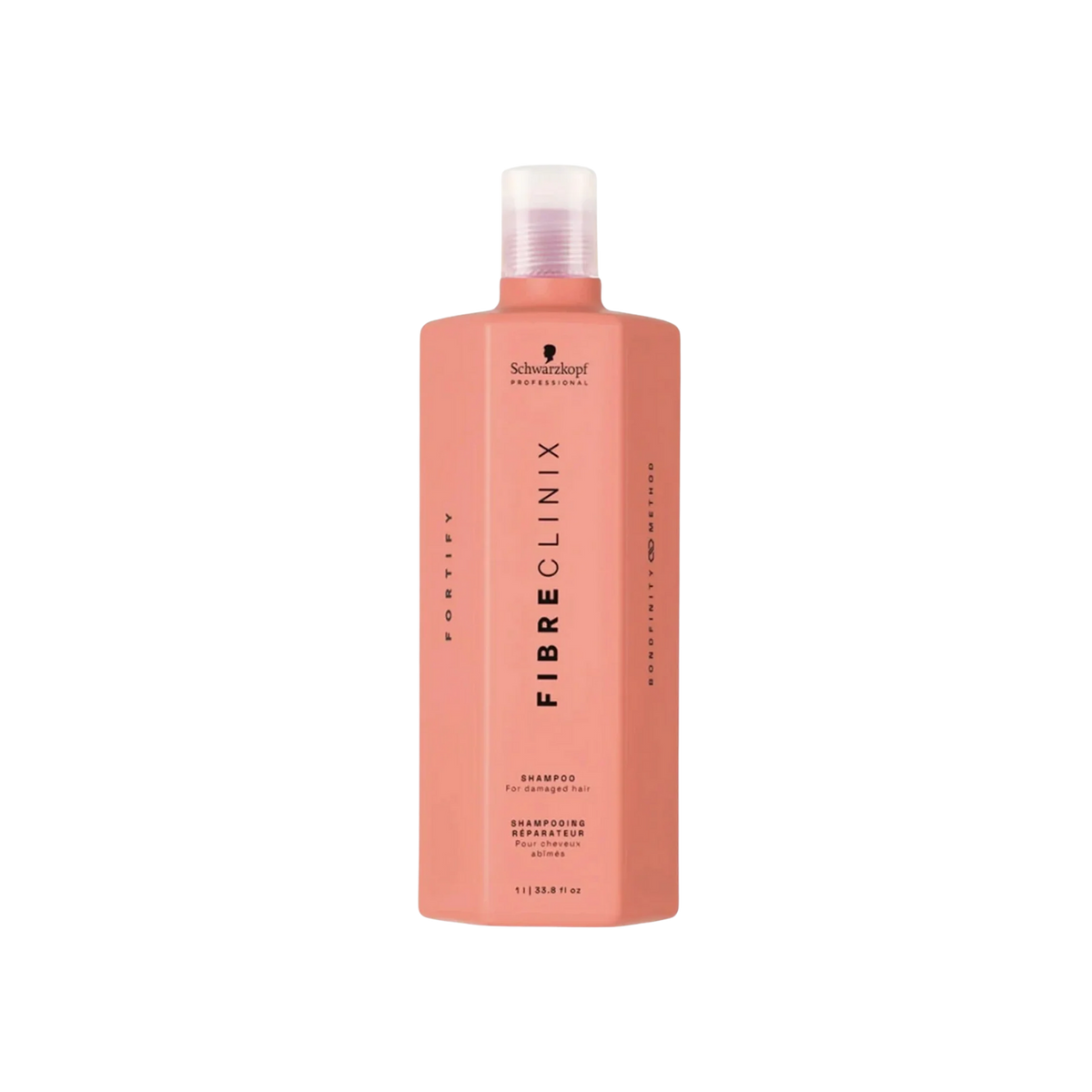 Flacon de shampoing Schwarzkopf Professional Fibre Clinix Fortify – soin réparateur et fortifiant pour cheveux abîmés.