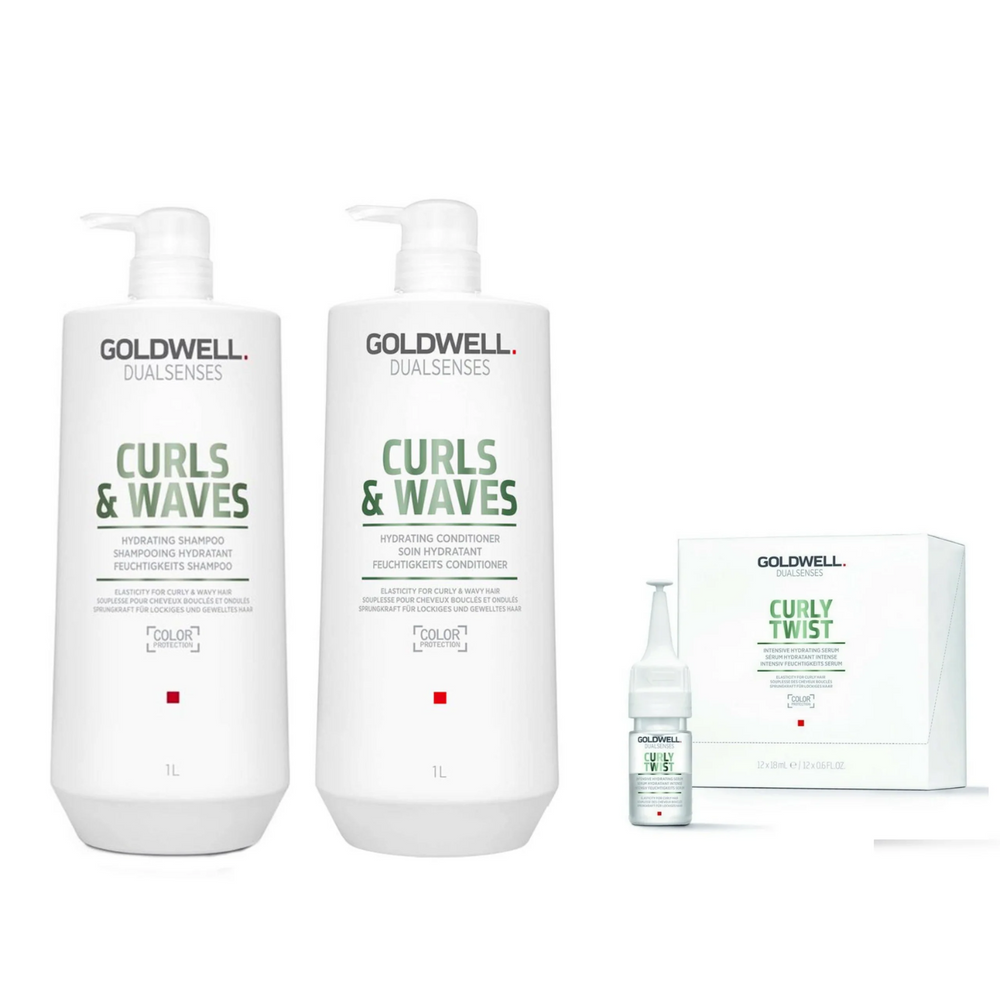 Flacon de 1000 ml du shampoing Goldwell Dualsenses Curls & Waves Hydrating Shampoo pour cheveux bouclés