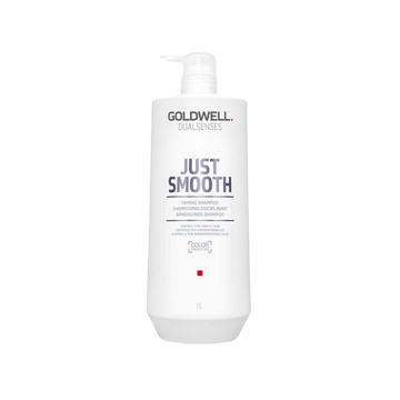 Flacon de 1000 ml du shampoing Goldwell Dualsenses Just Smooth Taming Shampoo pour cheveux indisciplinés
