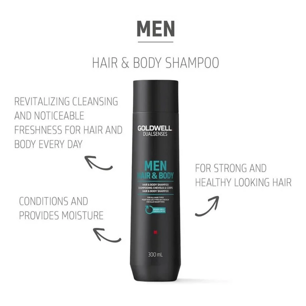 Flacon de 300 ml du shampoing Goldwell Dualsenses Men Hair & Body pour hommes