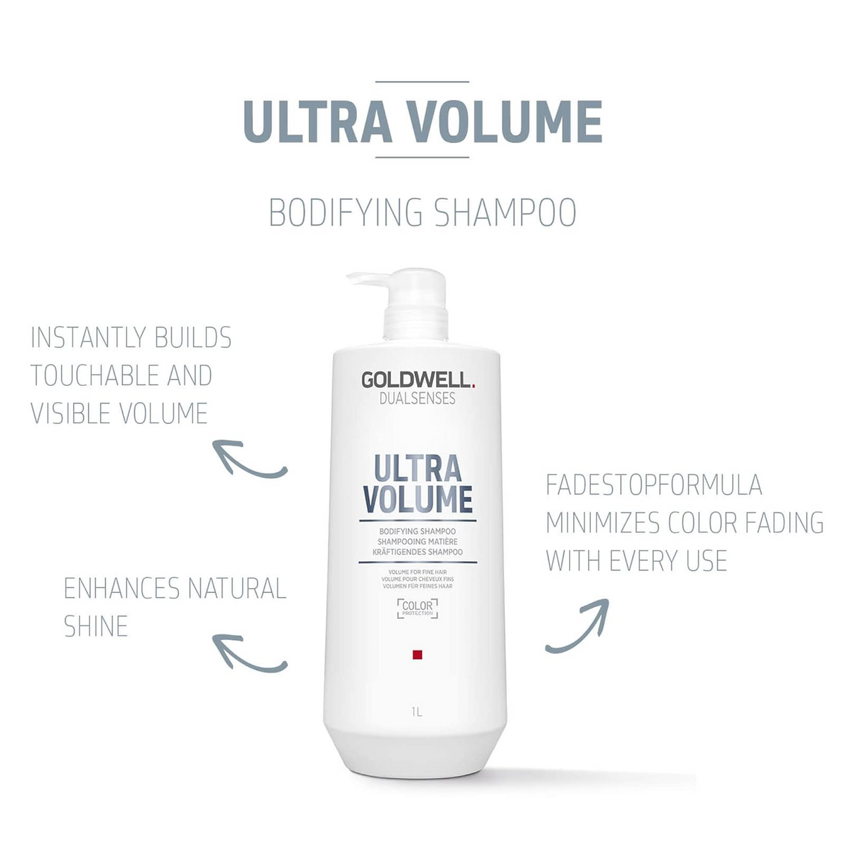 Flacon de 1000 ml du shampoing Goldwell Dualsenses Ultra Volume pour tous types de cheveux