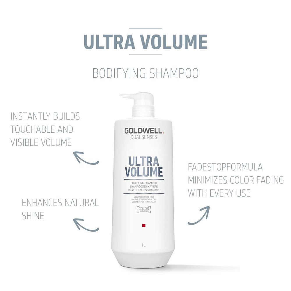 Flacon de 1000 ml du shampoing Goldwell Dualsenses Ultra Volume pour tous types de cheveux