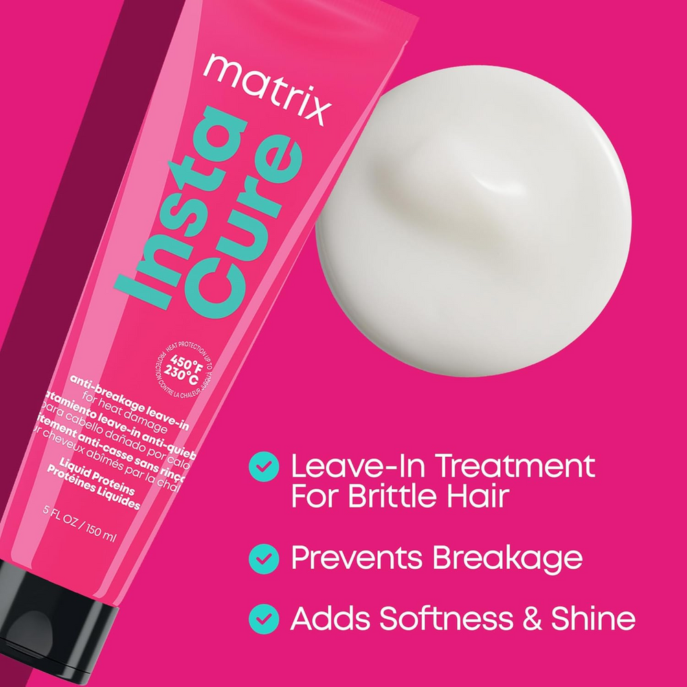 “Flacon de shampoing Instacure Anti‑Breakage Matrix — flacon blanc avec étiquette noire et verte”