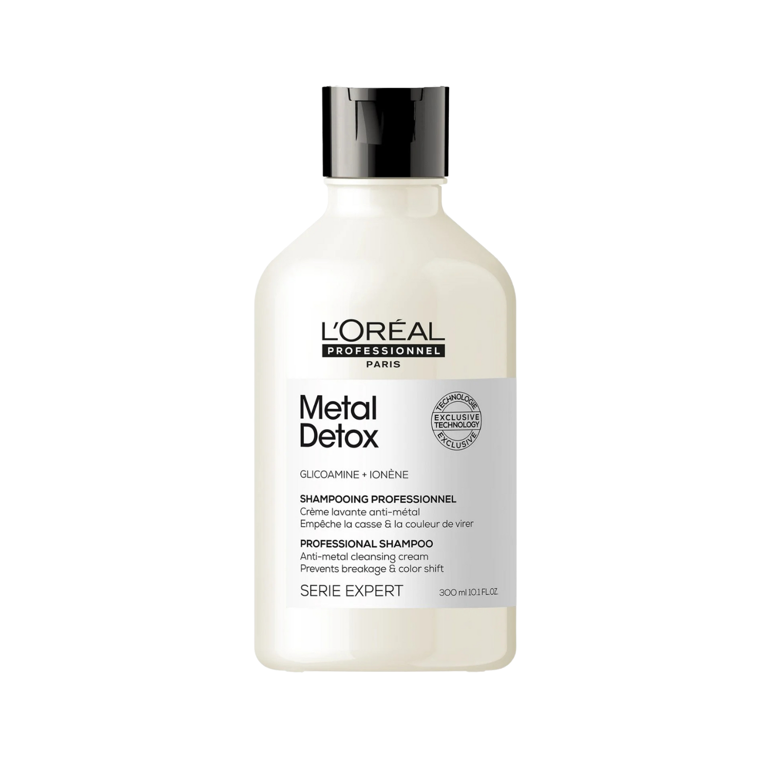 Flacon du Shampoing Metal Detox de L'Oréal Professionnel, soin capillaire anti-métaux pour cheveux colorés.

