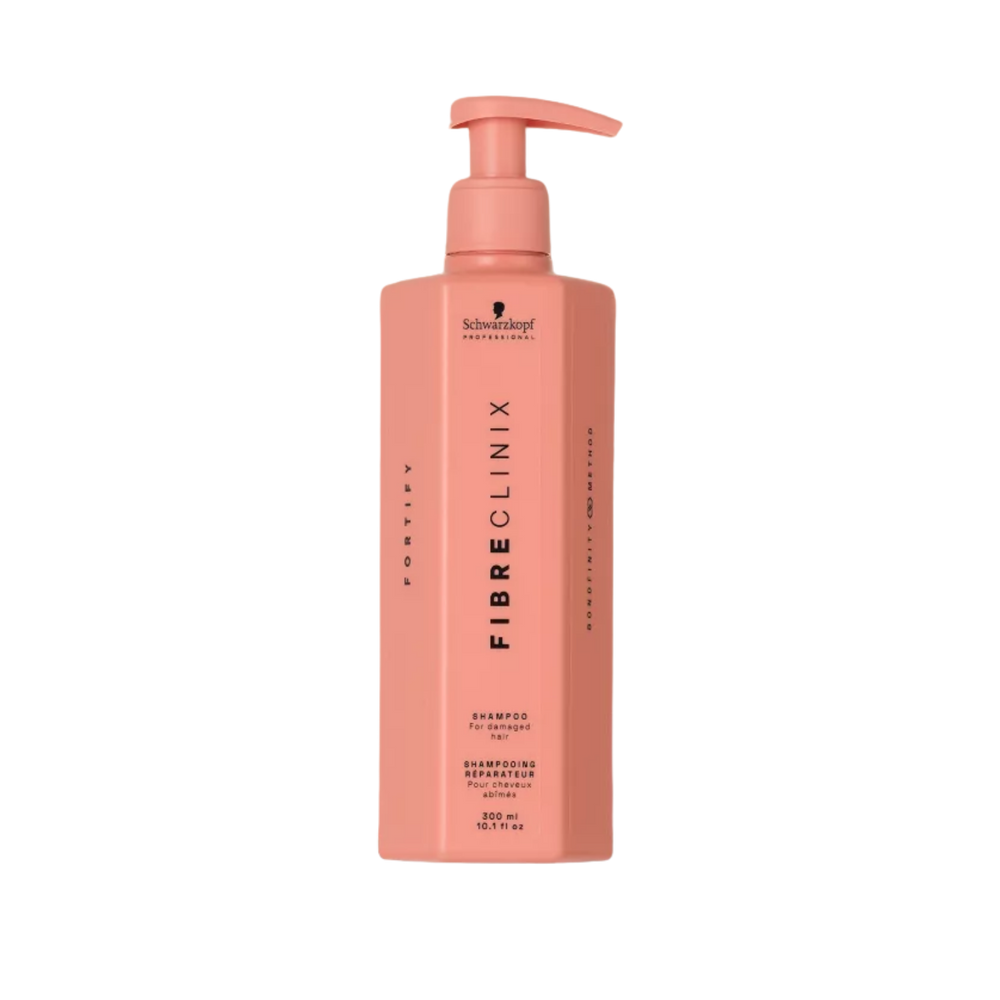 Shampoing Schwarzkopf Professional Fibre Clinix Fortify – shampooing réparateur pour cheveux abîmés et sur‑traités.