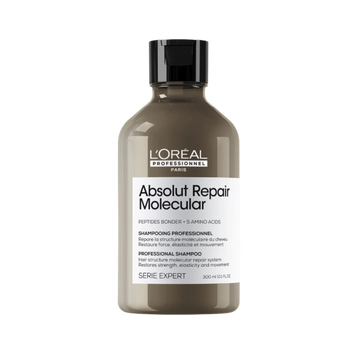 Flacon du Shampoing Réparateur Moléculaire Sans Sulfate Absolut Repair de L'Oréal Professionnel, soin capillaire pour cheveux abîmés.