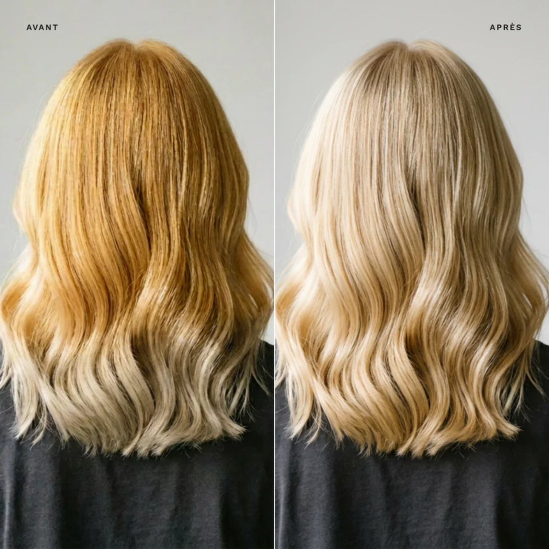Shampoing Sans Yellow Luc Vincent flacon violet pour cheveux blonds gris décolorés anti-jaunissement