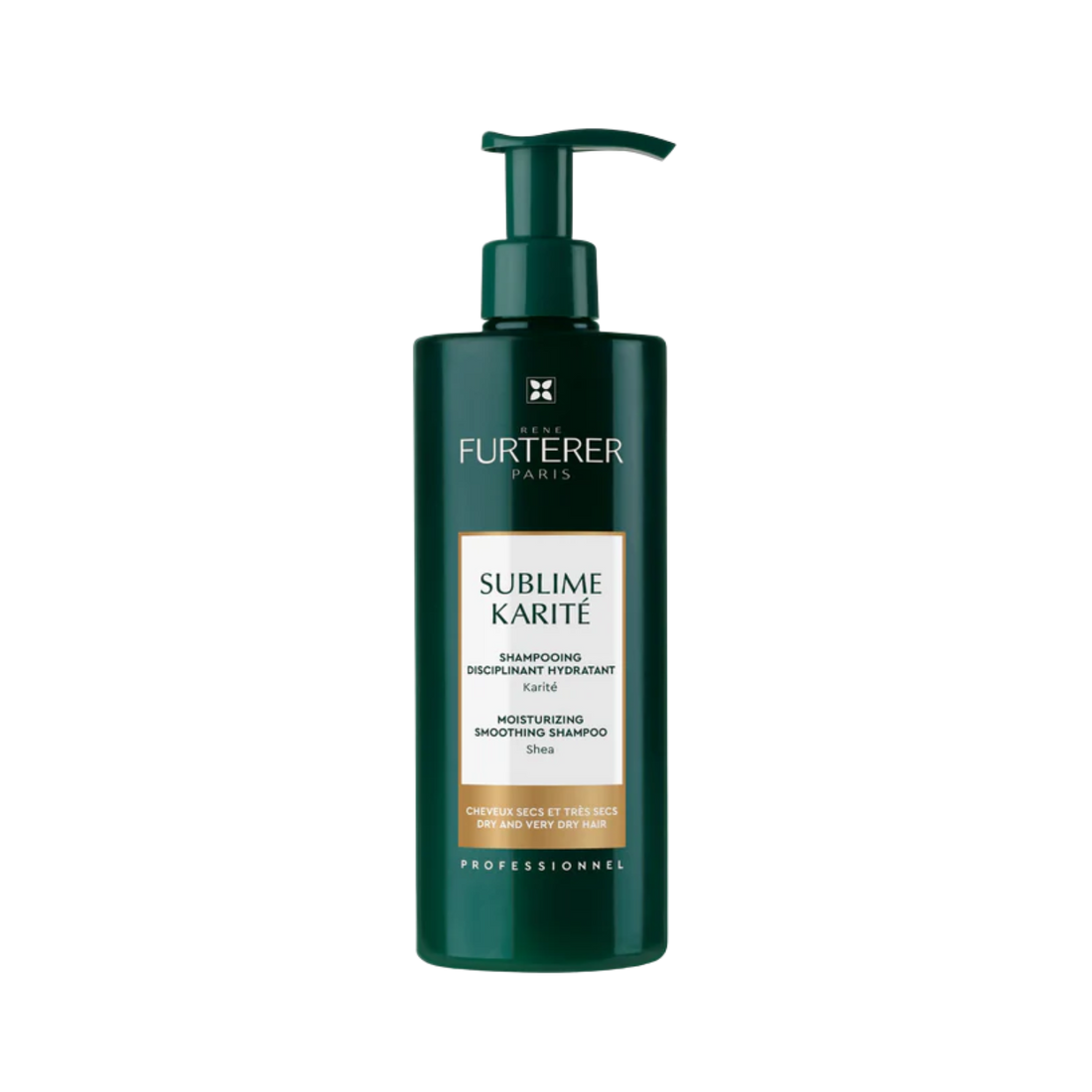 Flacon de 200 ml de shampooing Hydratant Disciplinant Sublime Karité René Furterer, pour cheveux secs.

