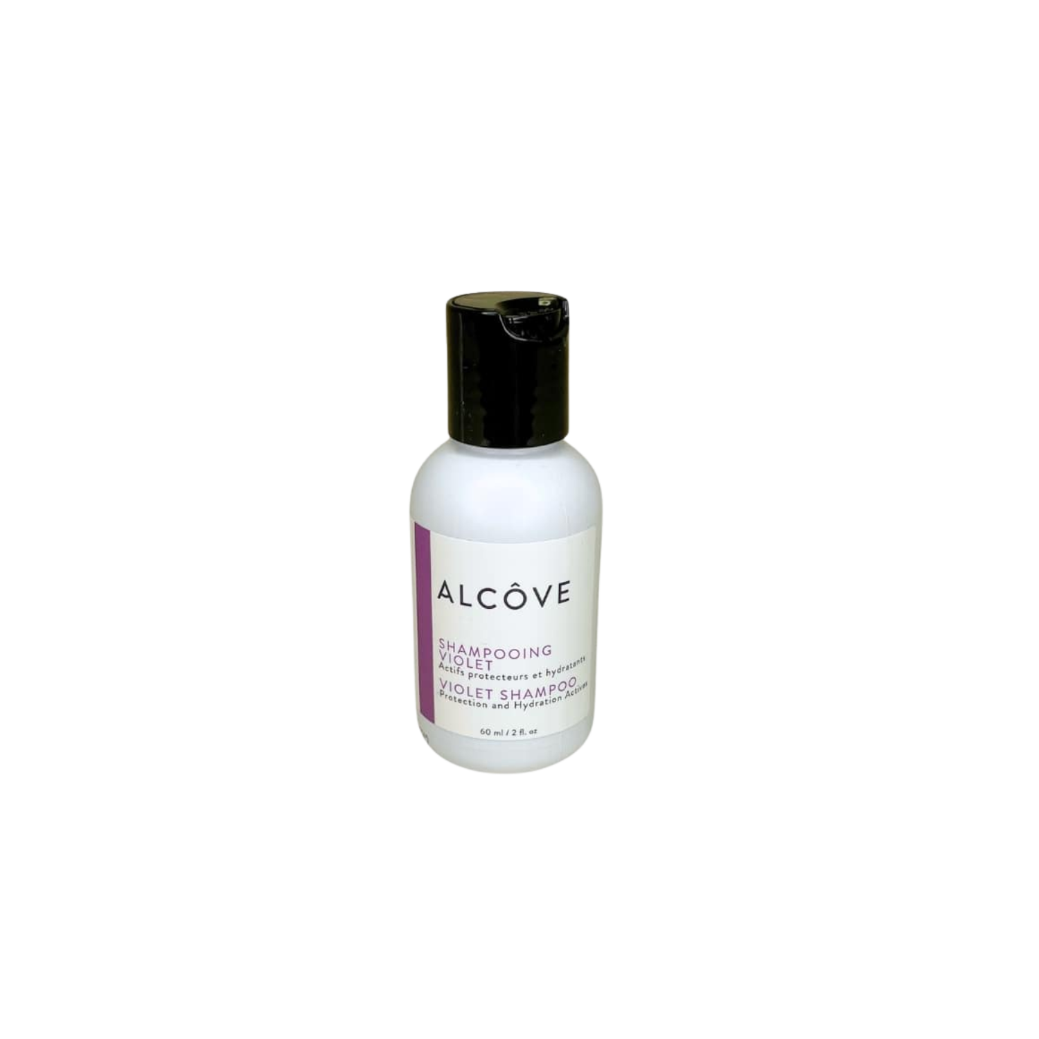 Violet Shampoo Alcôve : utilisé 1‑2×/semaine, il neutralise les tons jaunes, protège les cheveux et ravive la couleur des blonds ou gris pour éclat et brillance.