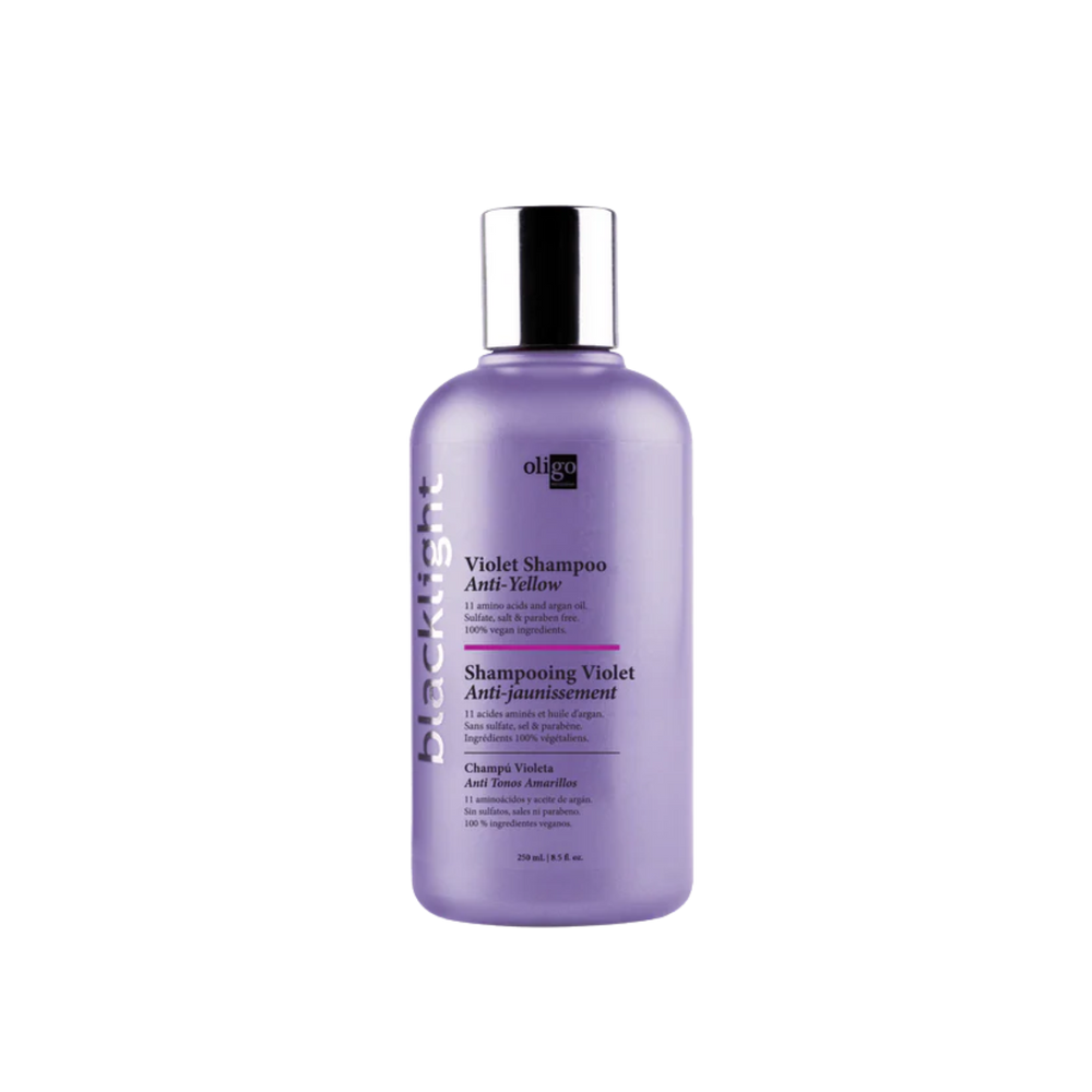“Flacon Oligo Blacklight Violet Shampoo – shampoing anti‑jaunissement pour cheveux blonds”
