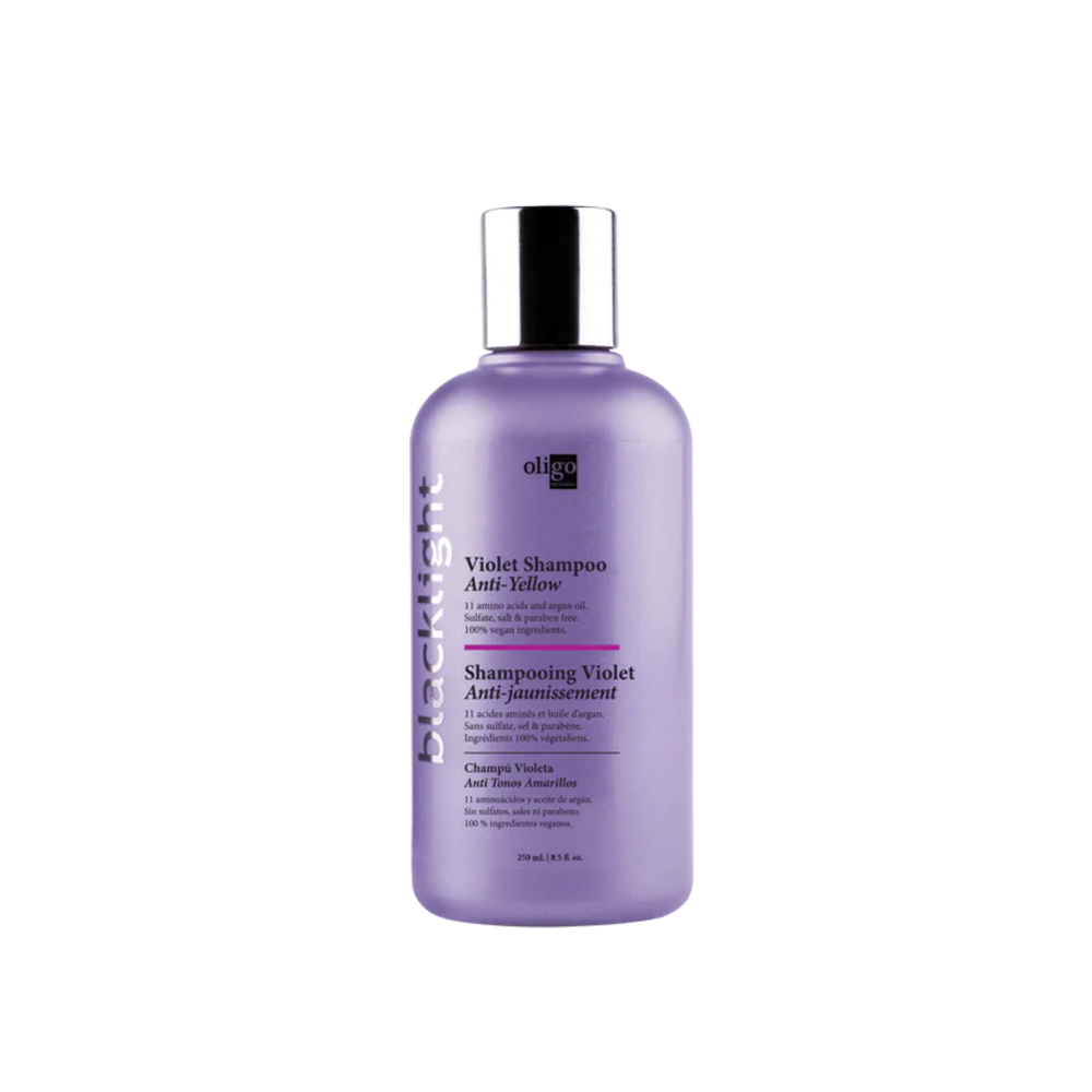 “Flacon Oligo Blacklight Violet Shampoo – shampoing anti‑jaunissement pour cheveux blonds”