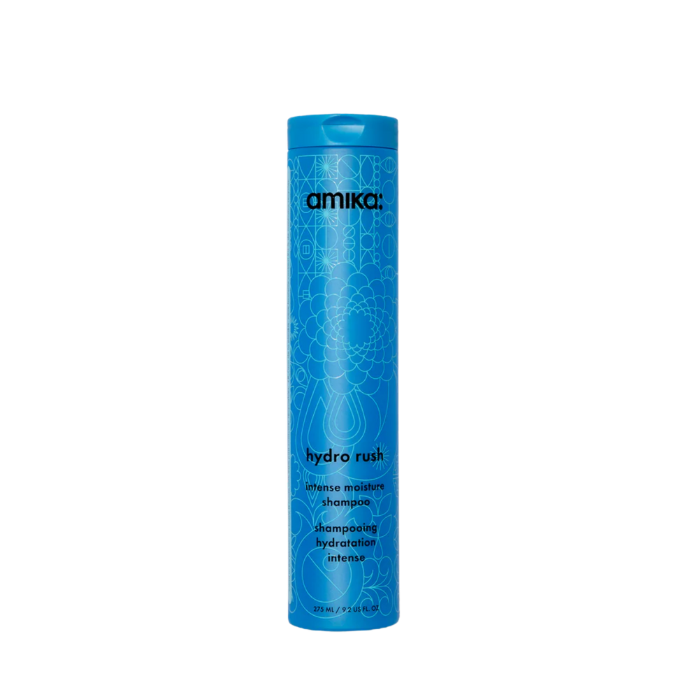 Flacon du shampoing amika Hydro Rush pour cheveux secs et hydratation intense

